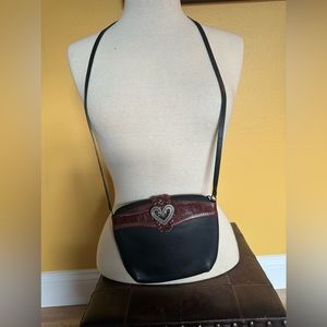 Brighton small leather shoulder bag zip/snap closure leather strap